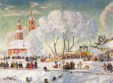 shrovetide revellers Painting - shrovetide 1920 Boris Mikhailovich Kustodiev cityscape city scenes